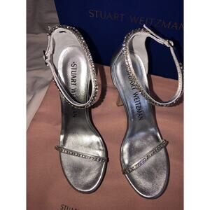 Stuart Weitzman Silver Crystal Nudist Hollywood Glam Platform Sandals 9.5 Bridal